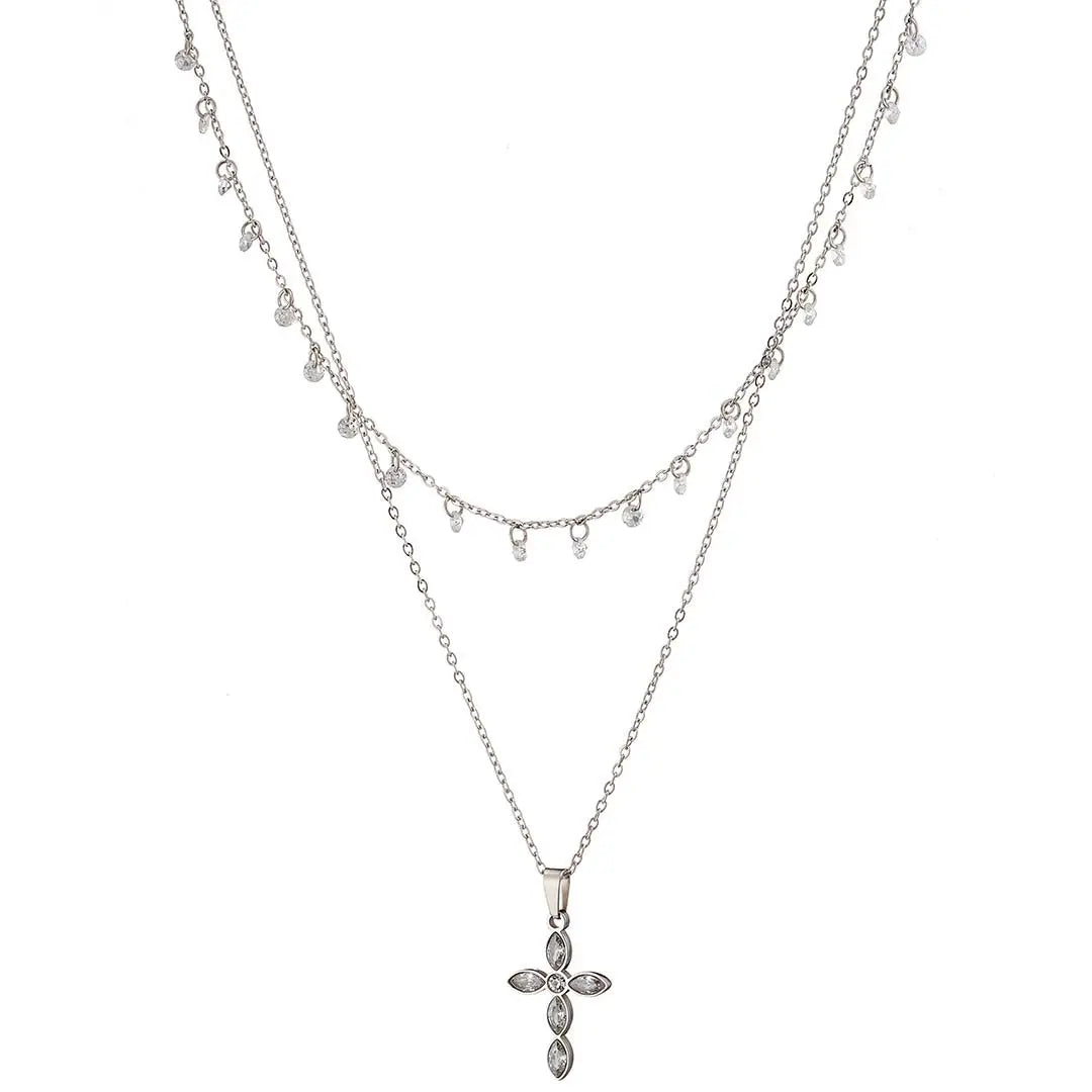 N07139G Gold Plated Steel Necklace with Green Zircon