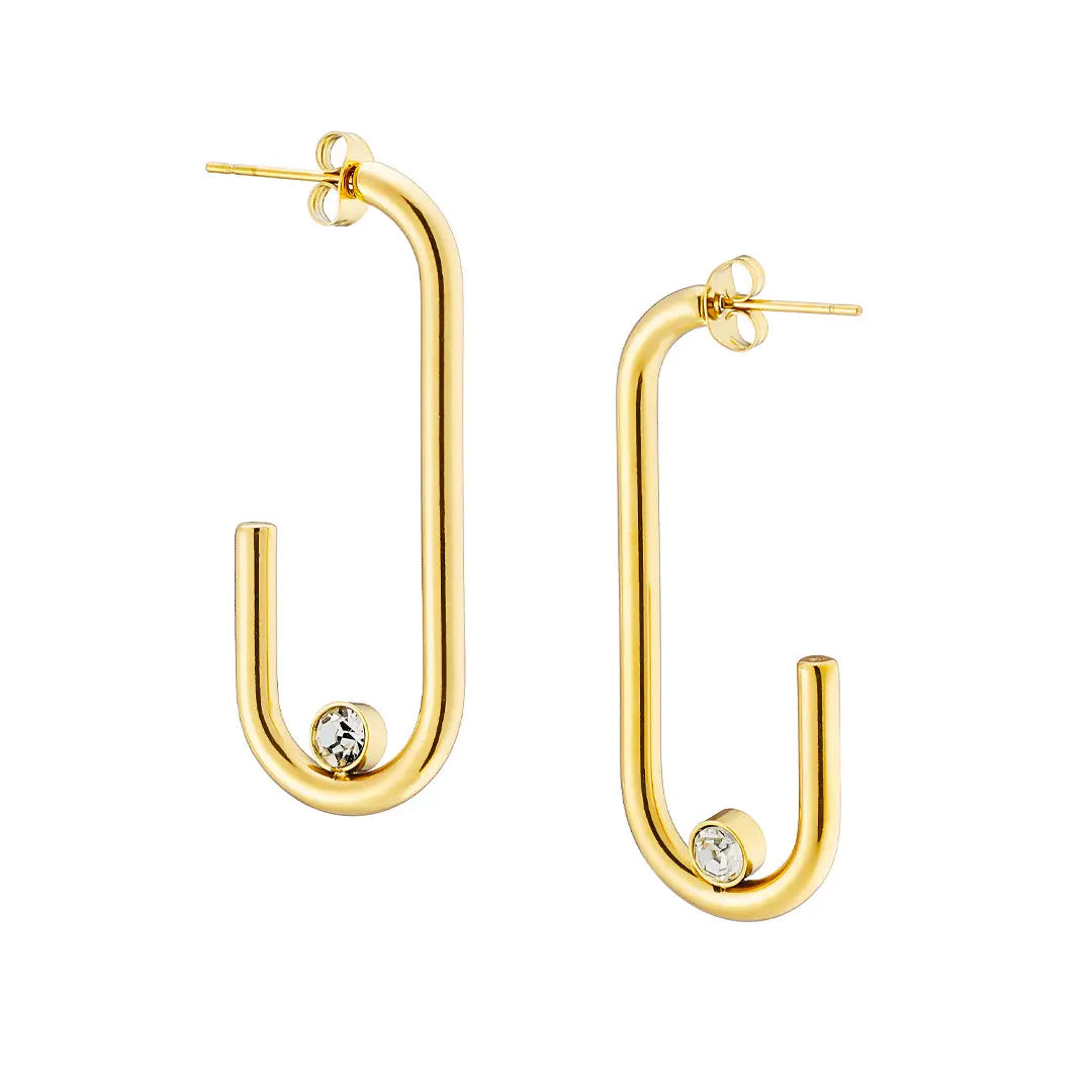 Σκουλαρίκια N02364G Κρίκοι Από Επιχρυσωμένο Ατσάλι με Ζιργκόν