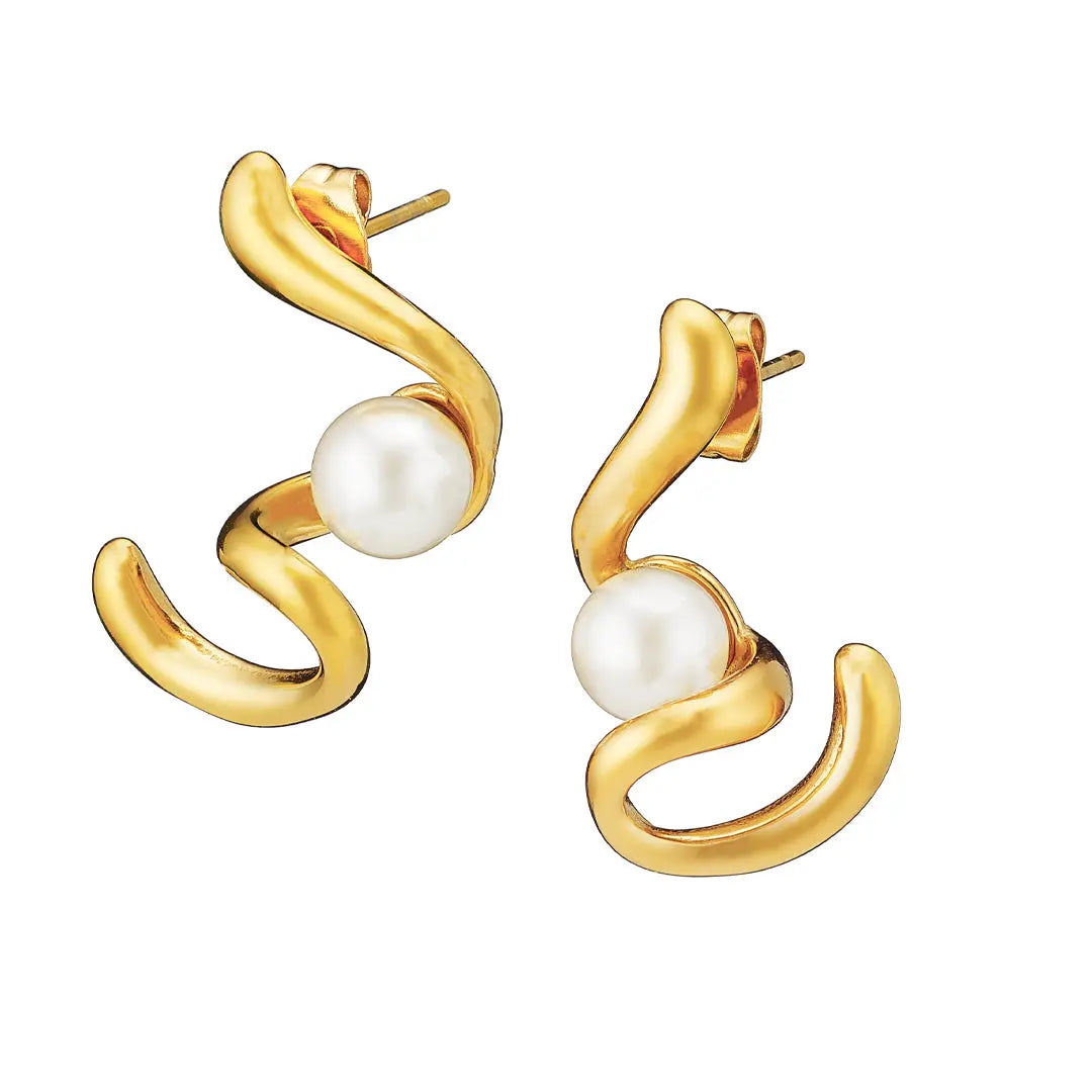 Σκουλαρίκια N02365G Κρεμαστά Από Επιχρυσωμένο Ατσάλι με Πέρλες