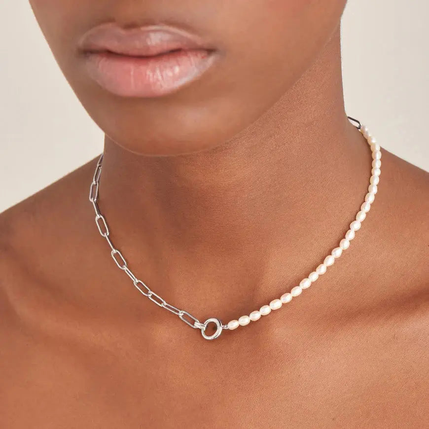 Ania Haie N043-01H Κολιέ Pearl Chunky Από Επιπλατινωμένο Ασήμι