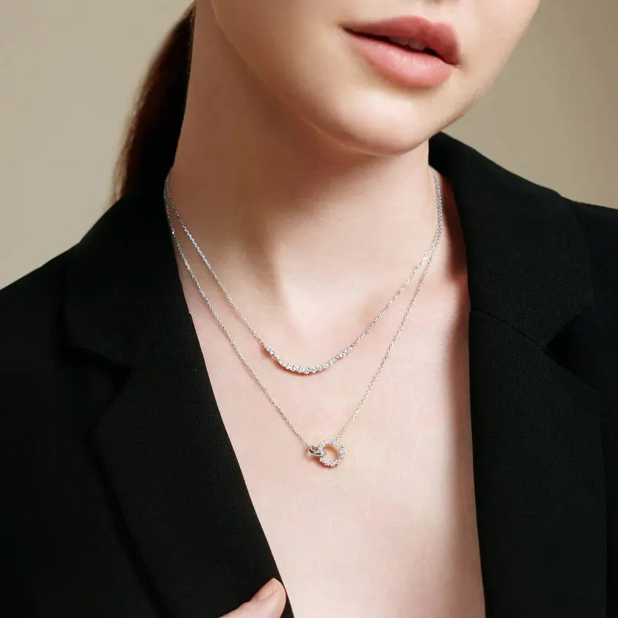 Ania Haie N056-01H Κολιέ Interlinked Circles Pavé Από Επιπλατινωμένο Ασήμι