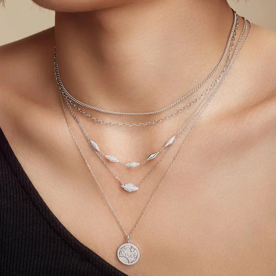 GM220W Zircon Heart Necklace In Platinum Plated Silver