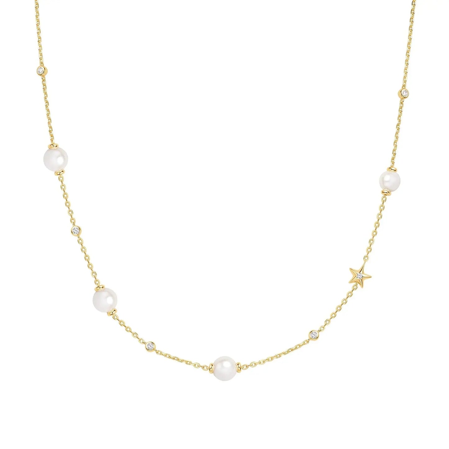 Ania Haie N065-09G Κολιέ Pearl and Star Station Από Επιχρυσωμένο Ασήμι