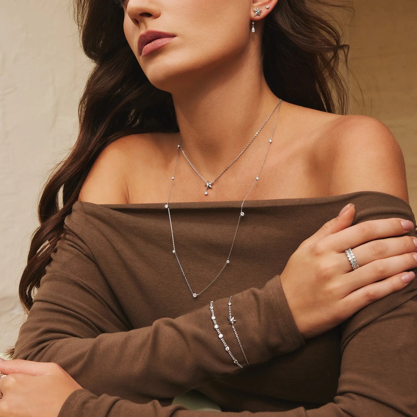 Ania Haie N066-04H Κολιέ Sparkling Star Drop Από Επιπλατινωμένο Ασήμι