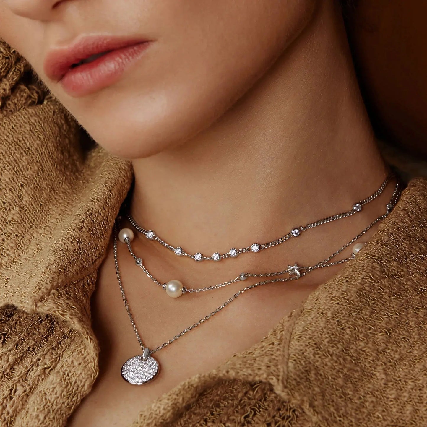 Ania Haie N066-05H Κολιέ Multi Station Round Chain Από Επιπλατινωμένο Ασήμι