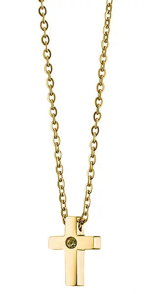 N07139G Gold Plated Steel Necklace with Green Zircon