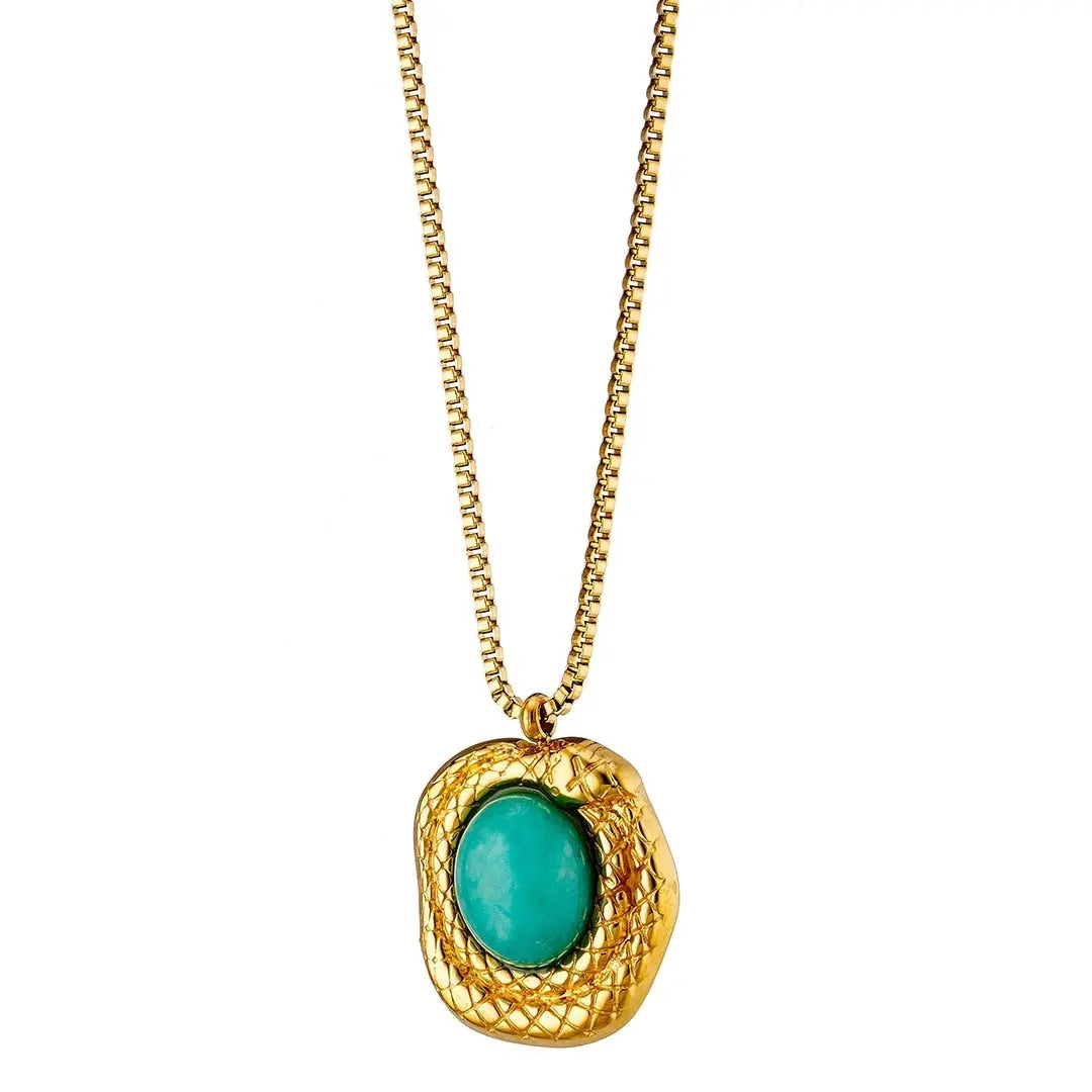 N07139G Gold Plated Steel Necklace with Green Zircon