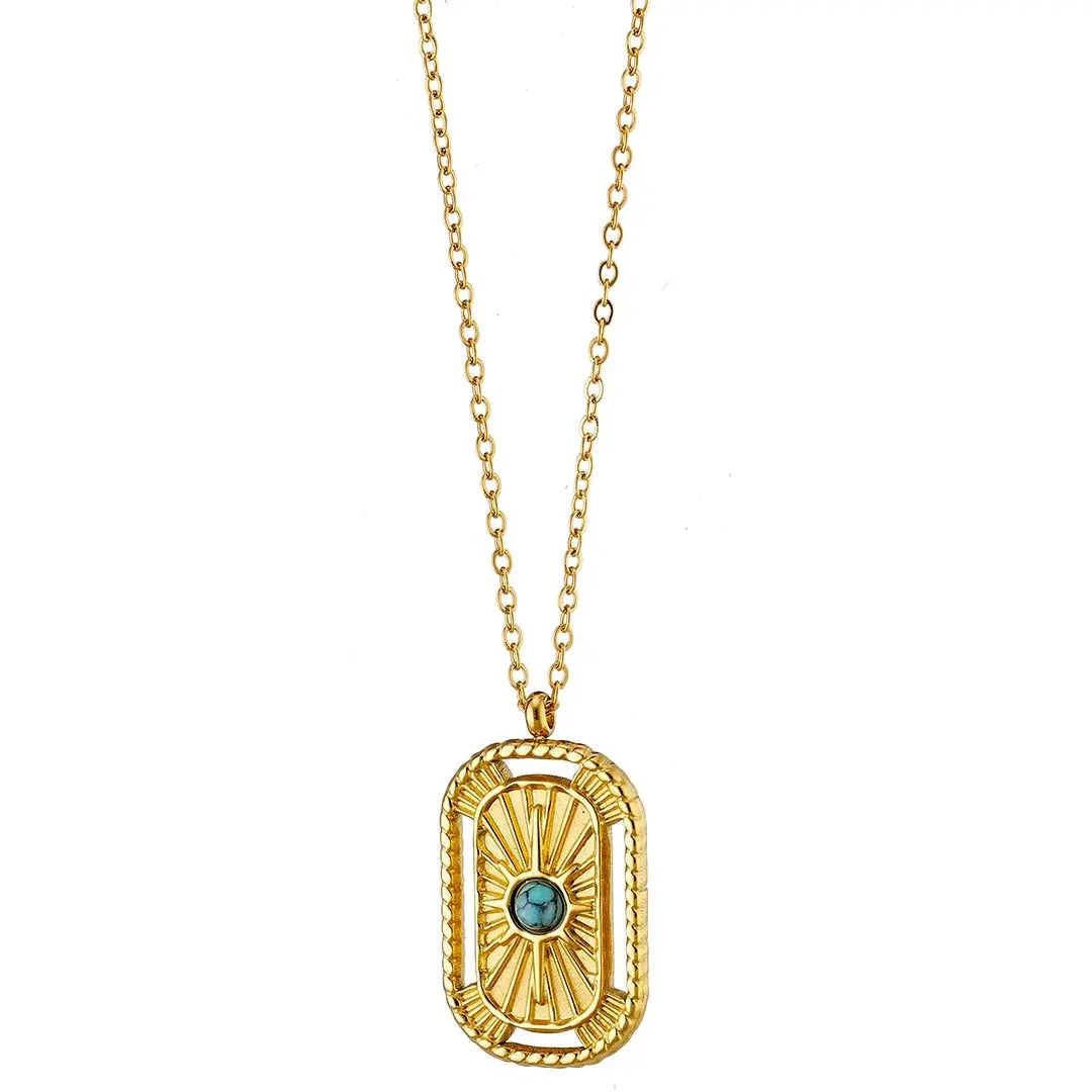 N07139G Gold Plated Steel Necklace with Green Zircon