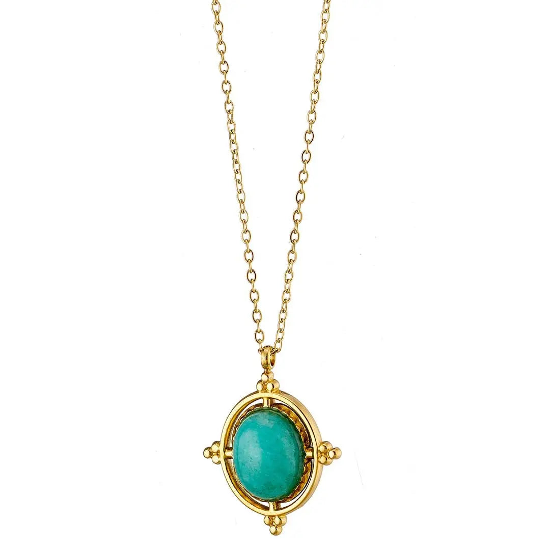 N07139G Gold Plated Steel Necklace with Green Zircon