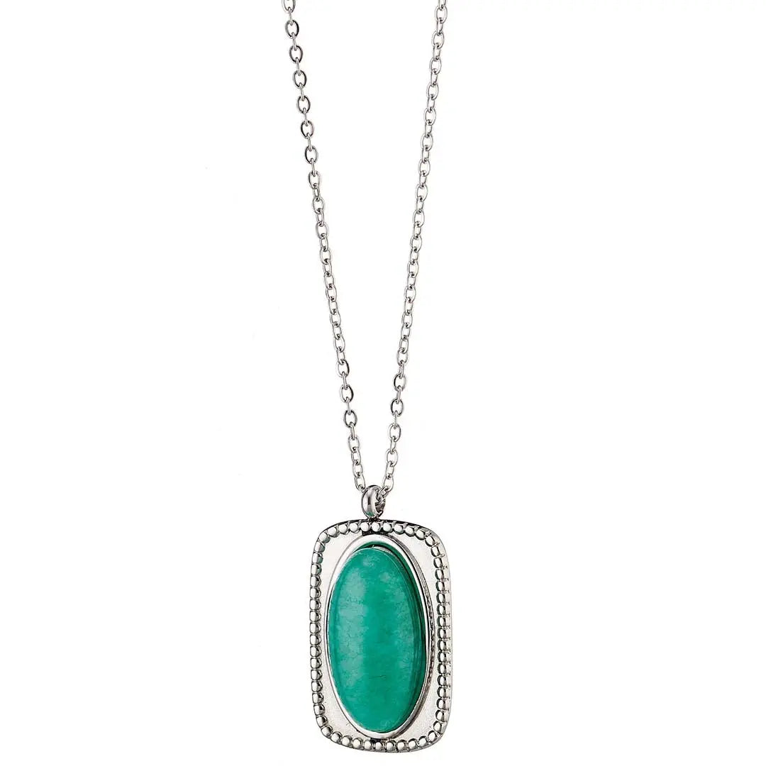 N07139G Gold Plated Steel Necklace with Green Zircon