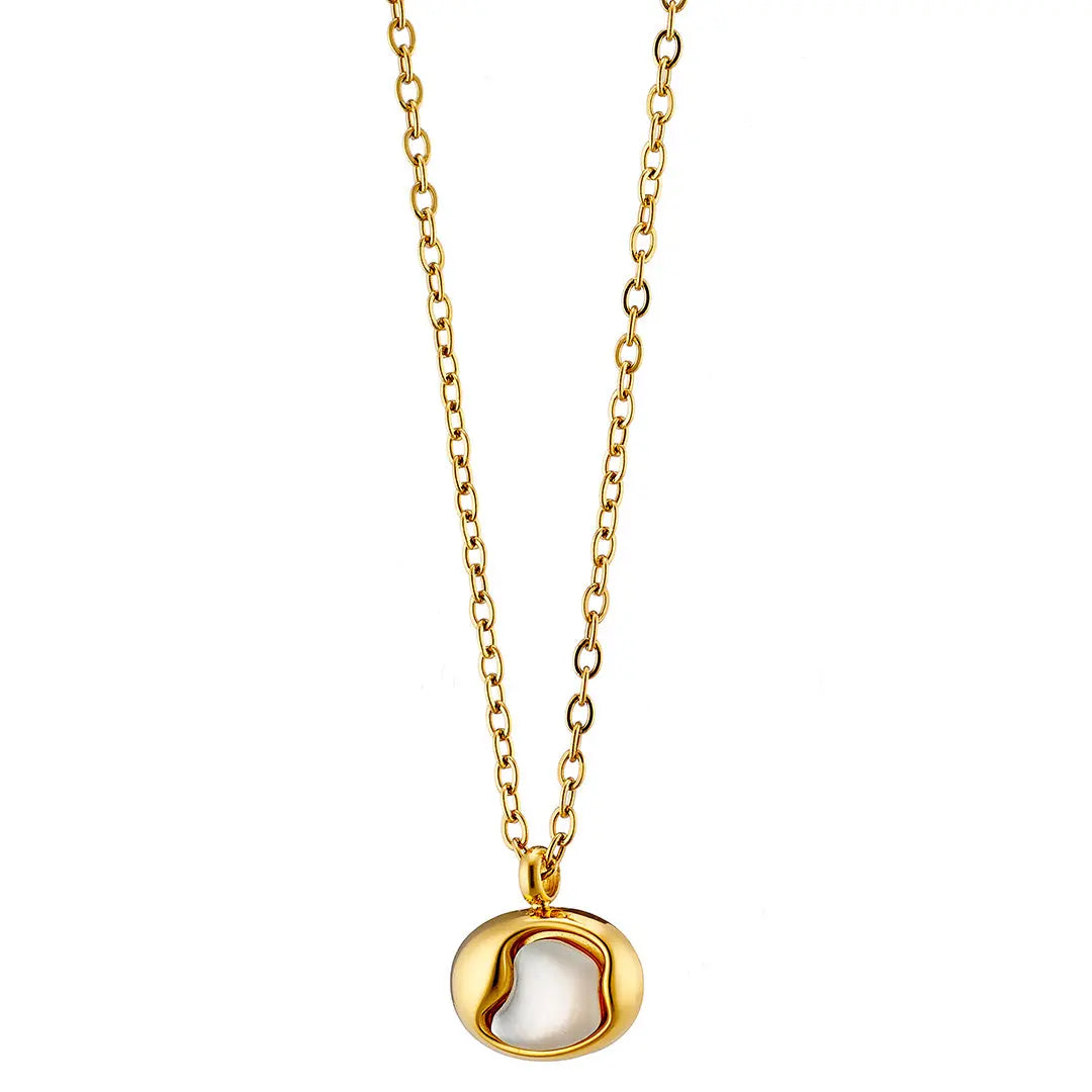 N07139G Gold Plated Steel Necklace with Green Zircon
