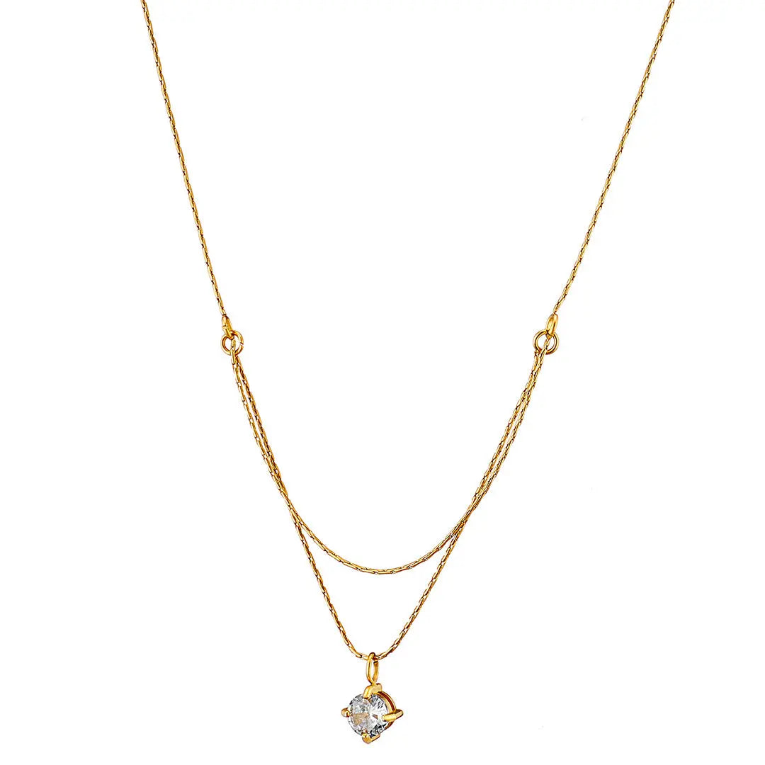 N07139G Gold Plated Steel Necklace with Green Zircon