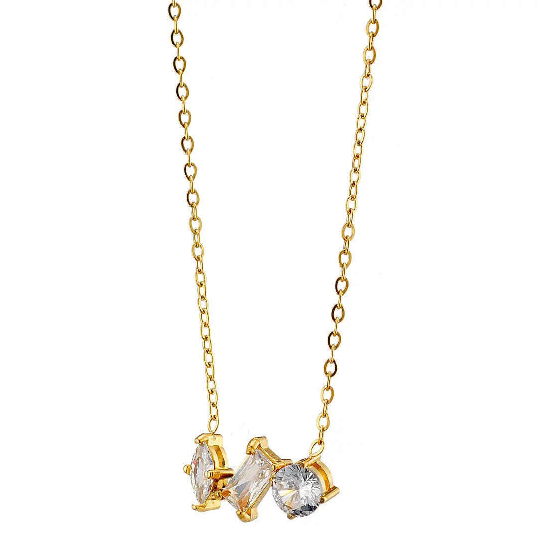 N07139G Gold Plated Steel Necklace with Green Zircon