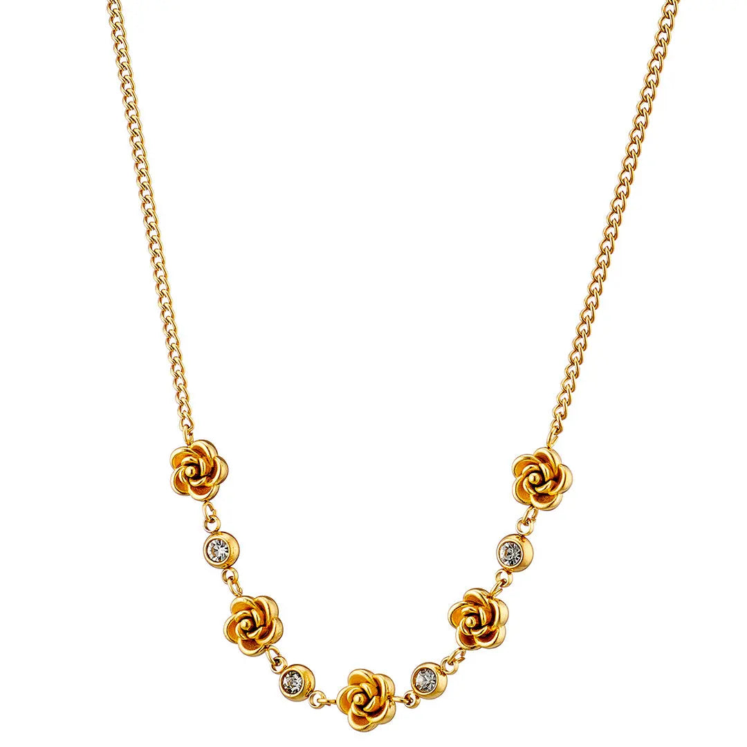 N07139G Gold Plated Steel Necklace with Green Zircon