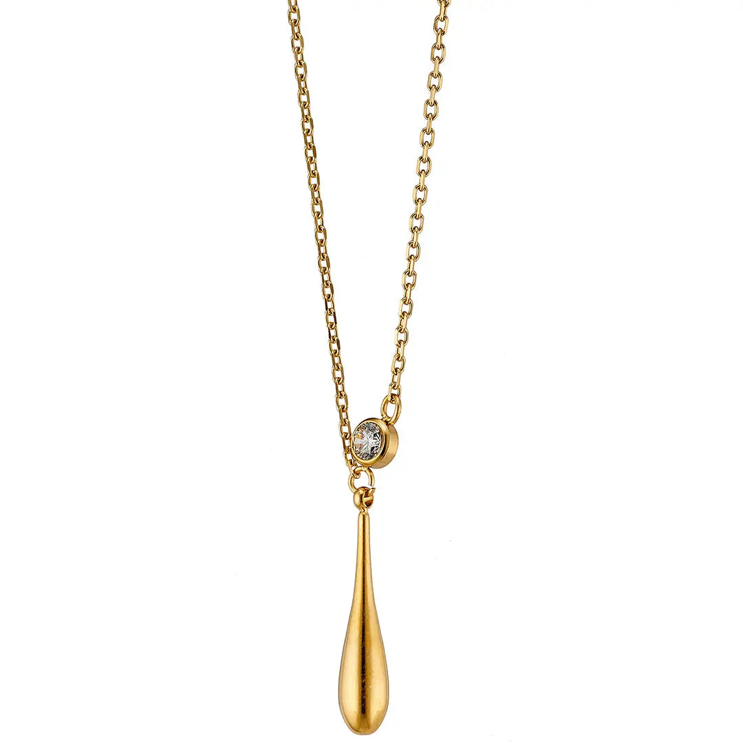 N07139G Gold Plated Steel Necklace with Green Zircon