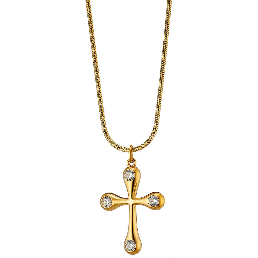 Κολιέ N07358G Από Επιχρυσωμένο Ατσάλι με Σταυρό