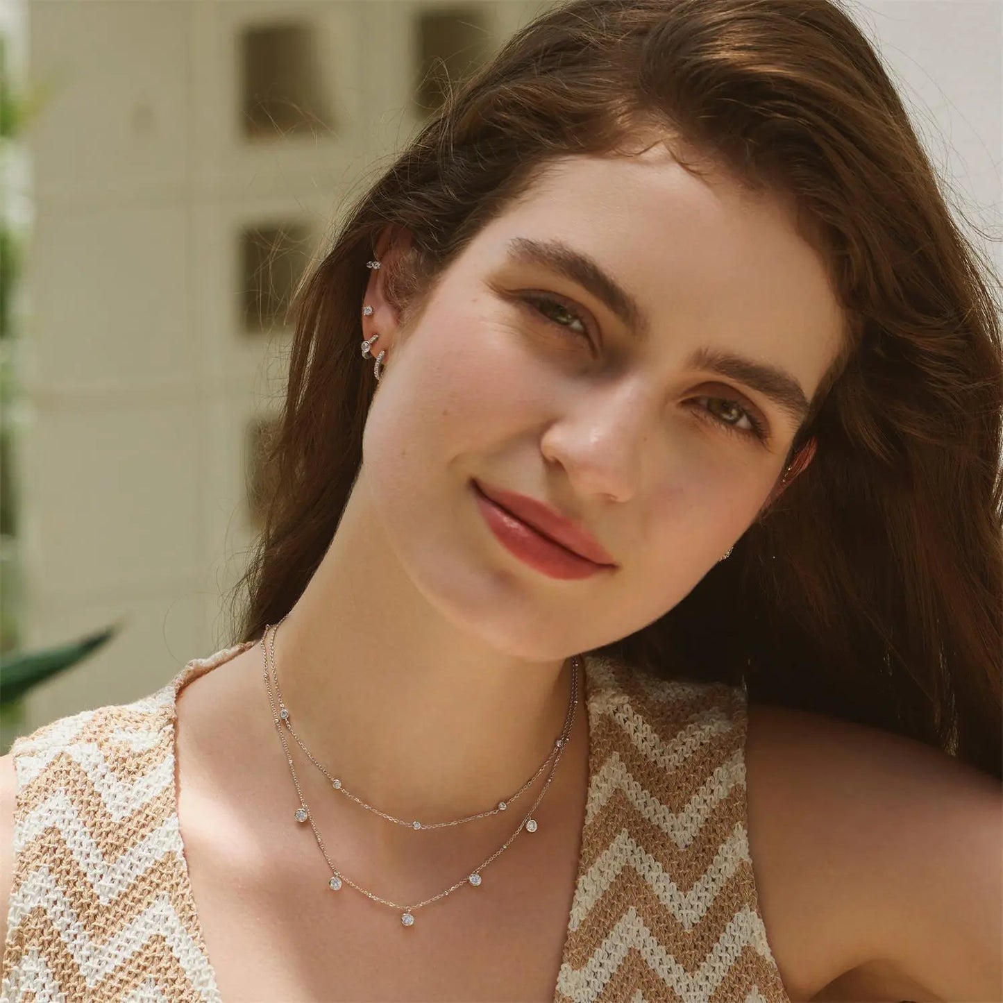 GM220W Zircon Heart Necklace In Platinum Plated Silver