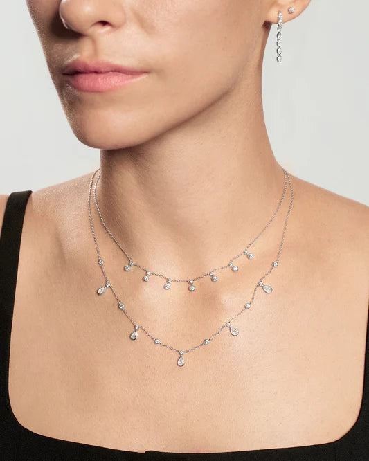 Ania Haie N076-10H Κολιέ Graduated Bezel Round Drop Station Από Επιπλατινωμένο Ασήμι