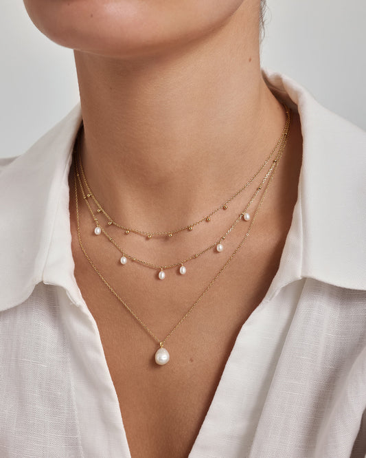 Ania Haie N080-05G Κολιέ Alternating Pearl & Bead Station Από Επιχρυσωμένο Ασήμι