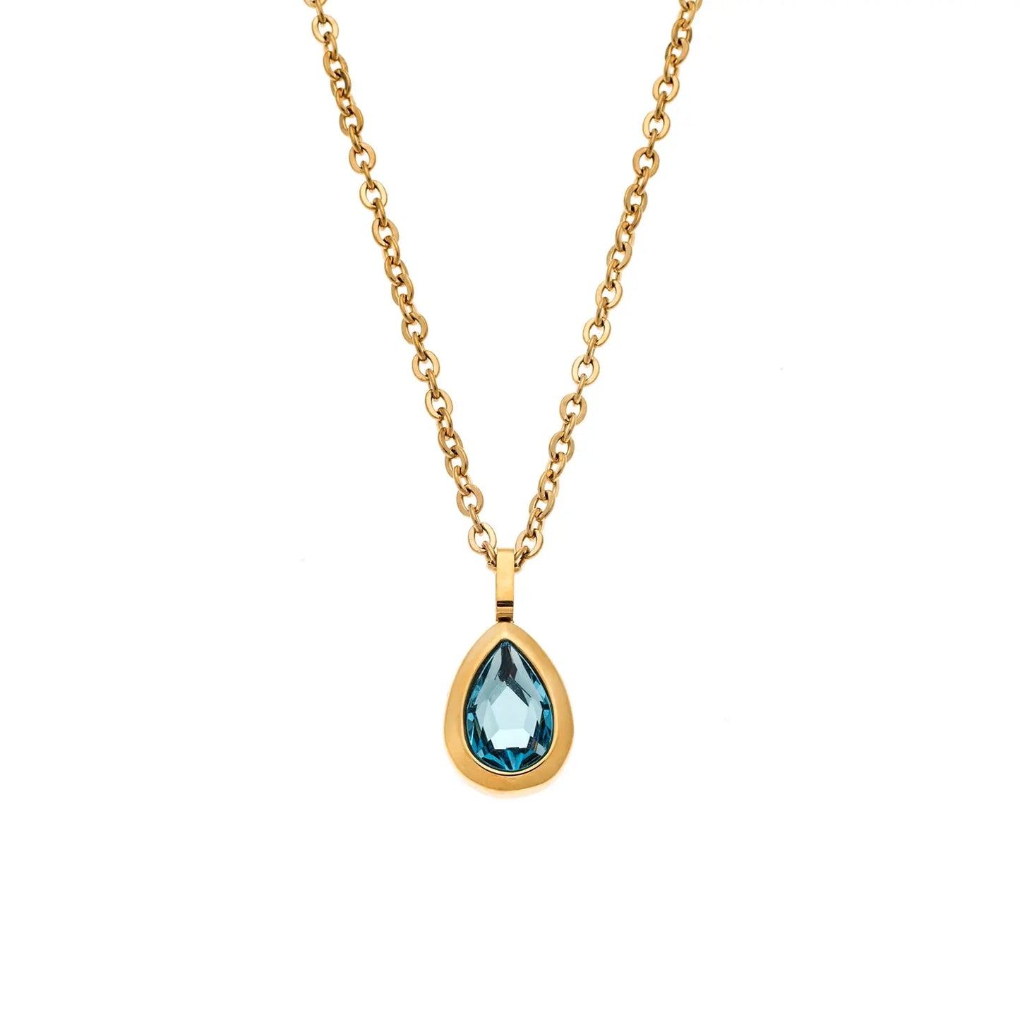 Puppis PUP00775G Κολιέ Δάκρυ Από Ατσάλι με Γαλάζιο Ζιργκόν