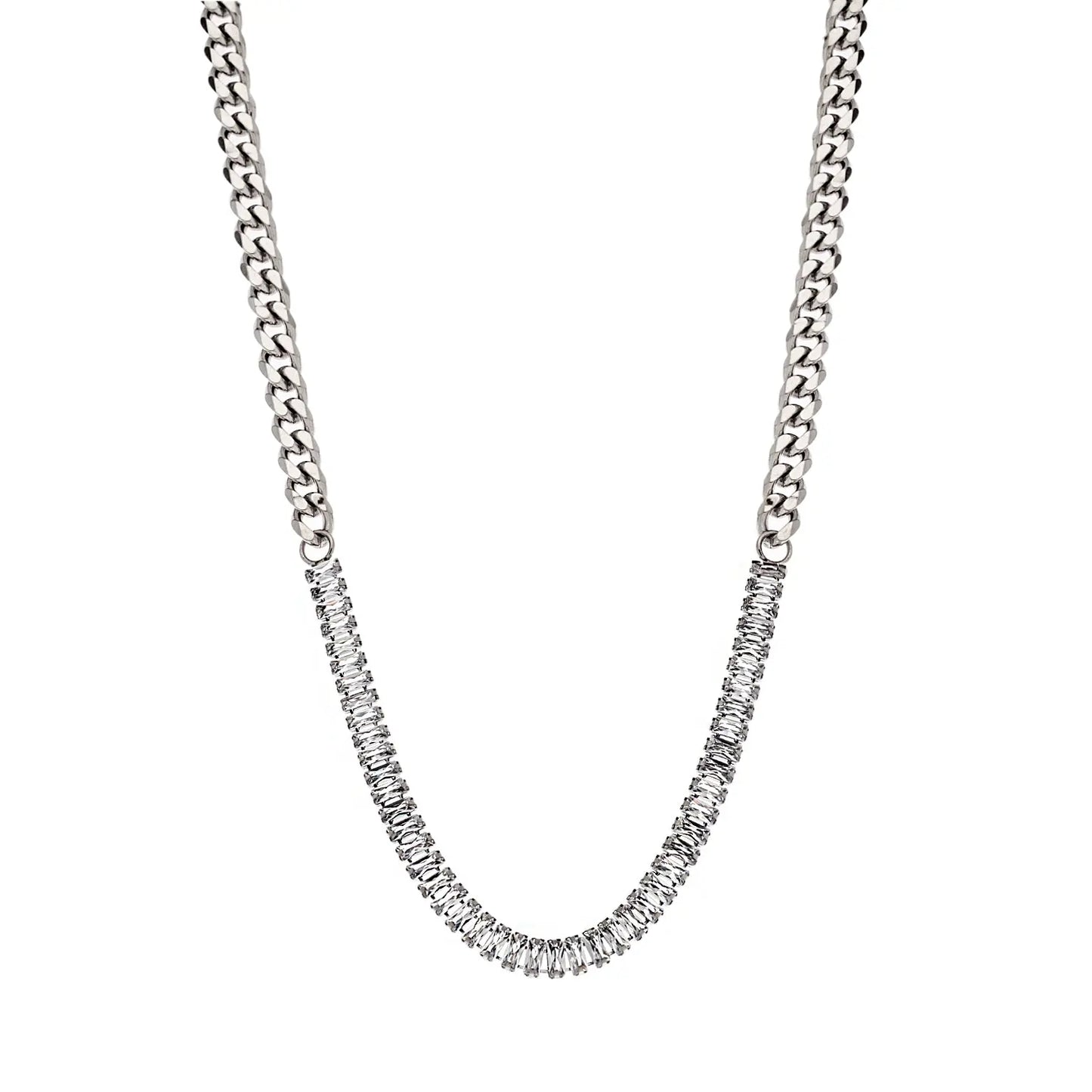 Puppis PUP32648S Κολιέ Αλυσίδα από Ατσάλι με Ζιργκόν