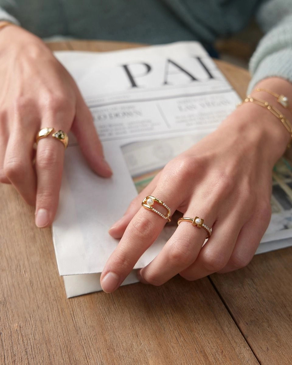 Ania Haie R054-01G-54 Δαχτυλίδι Pearl Modernist Από Επιχρυσωμένο Ασήμι