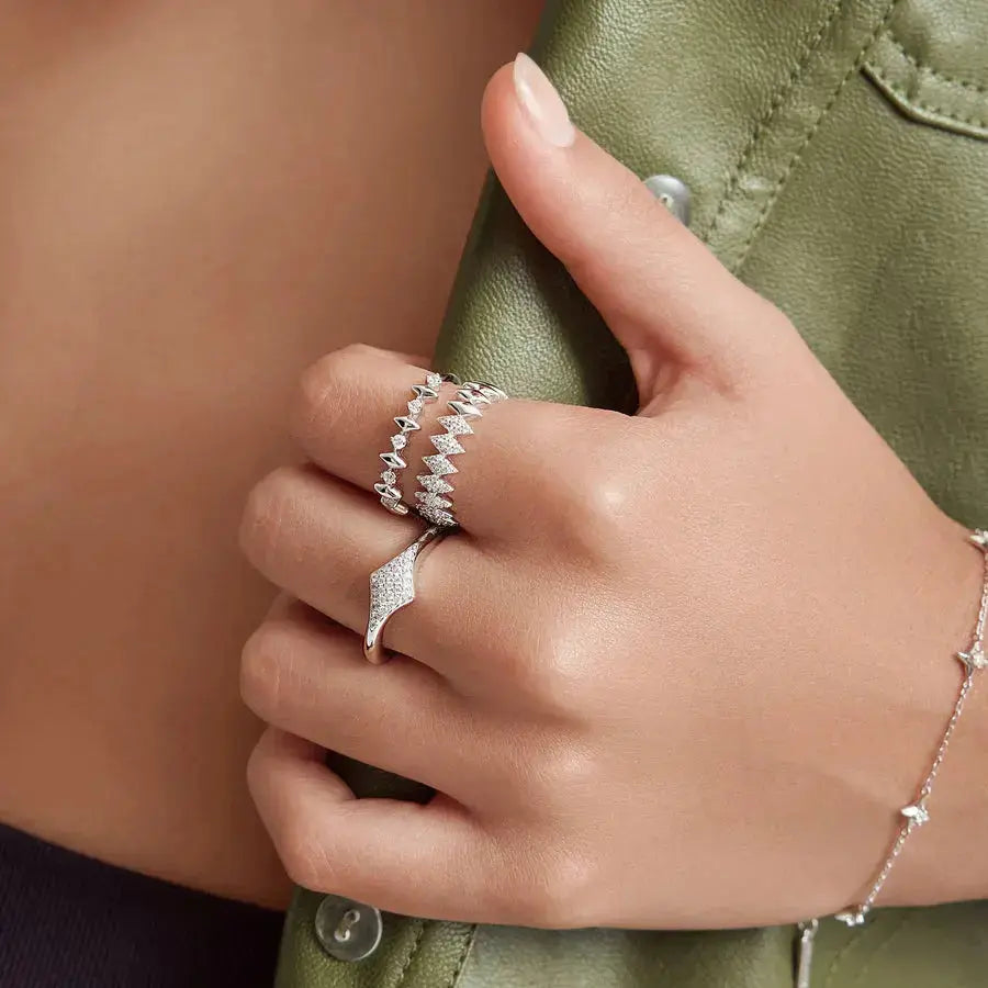 Ania Haie R061-05H-58 Δαχτυλίδι Pavé Sparkle Από Επιπλατινωμένο Ασήμι
