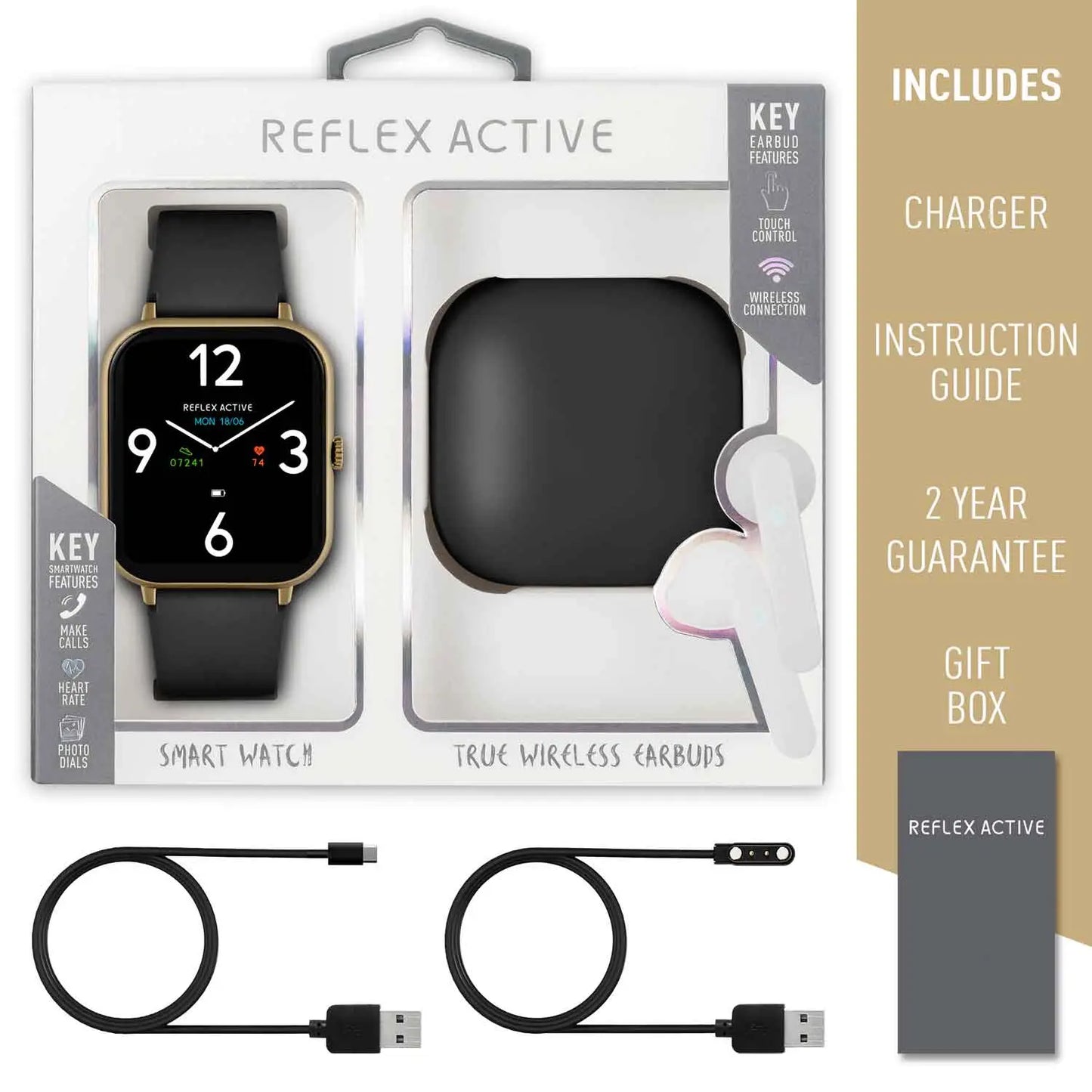 Reflex Active RA23-2168-TWS Smartwatch Black Silicon Strap & Earbud Set