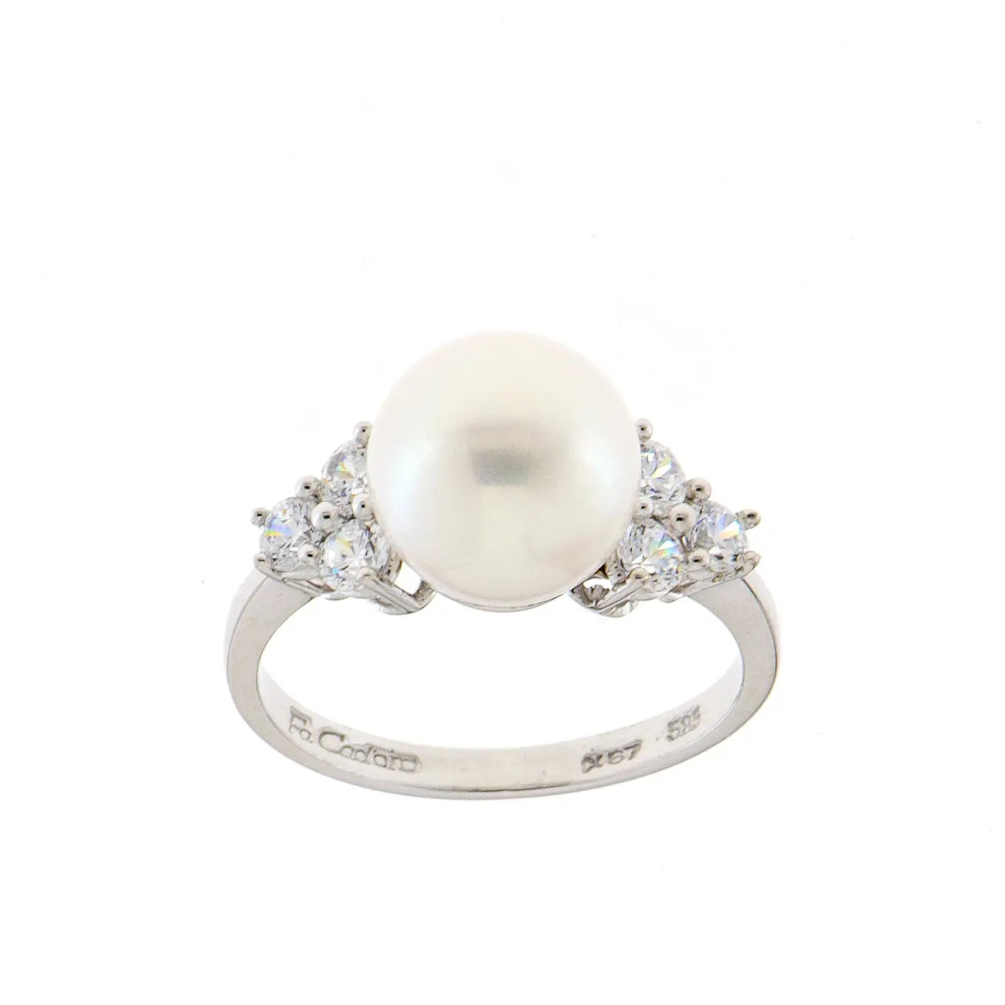 FaCad'oro RI-476S Δαχτυλίδι από Επιπλατινωμένο Ασήμι με Πέρλα και Ζιργκόν