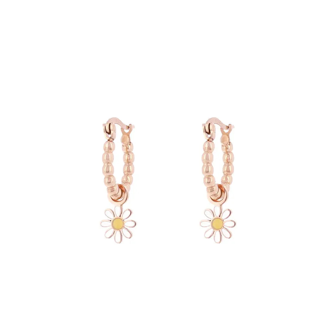 OOZOO Jewellery SE-3017 Σκουλαρίκια Από Ροζ Επιχρυσωμένο Ατσάλι με Μαργαρίτες