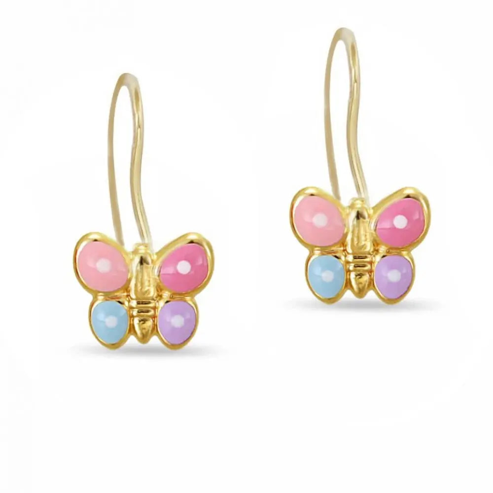 Children's Earrings SK241K Gold K9 Pendants with Pink Butterfly