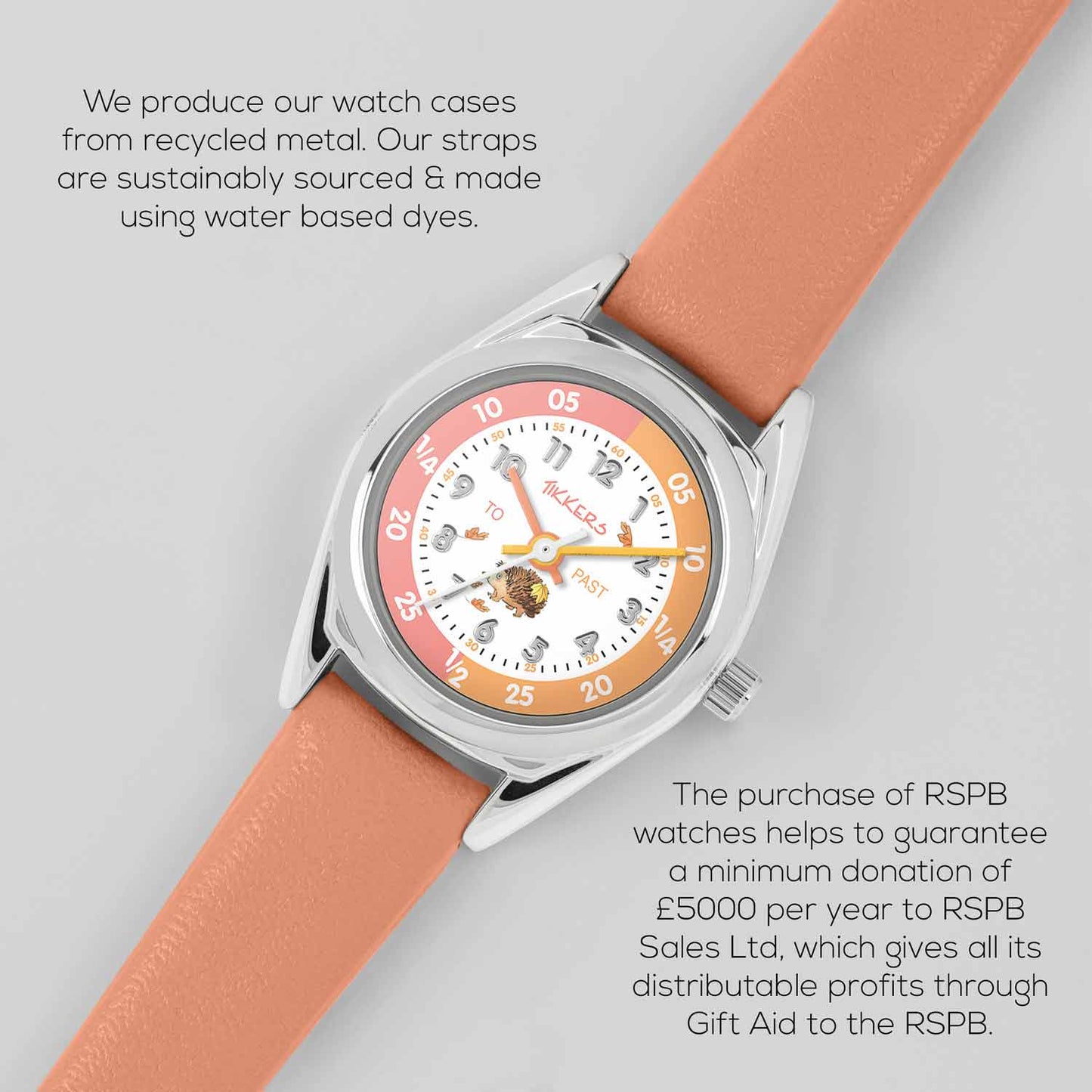 Tikkers TKRSPB07 Kids RSPB Hedgehog Coral Leather Strap