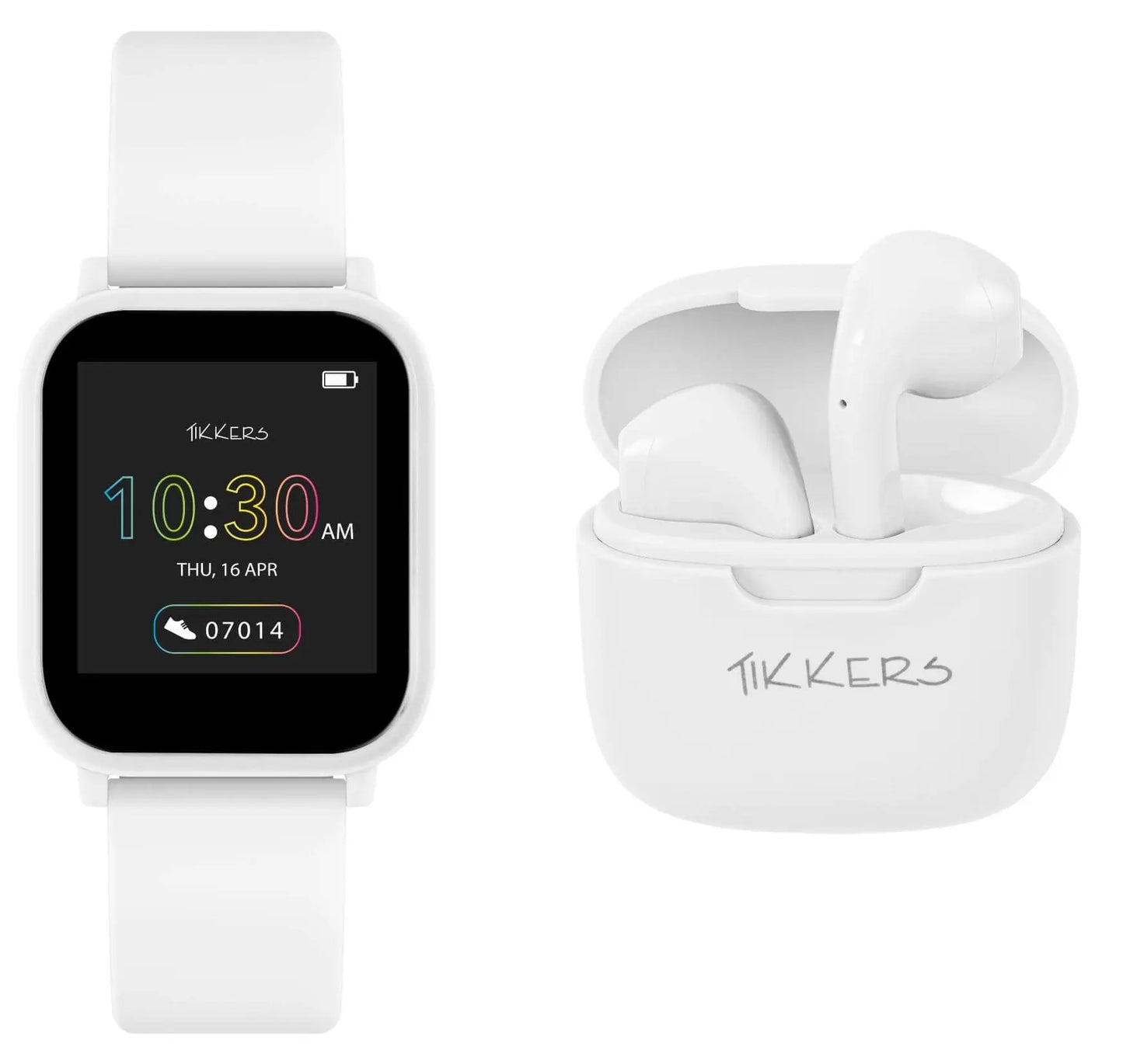 Tikkers TKS10-0007-SET Teen Smart Watch and Earbuds Set White Silicon Strap