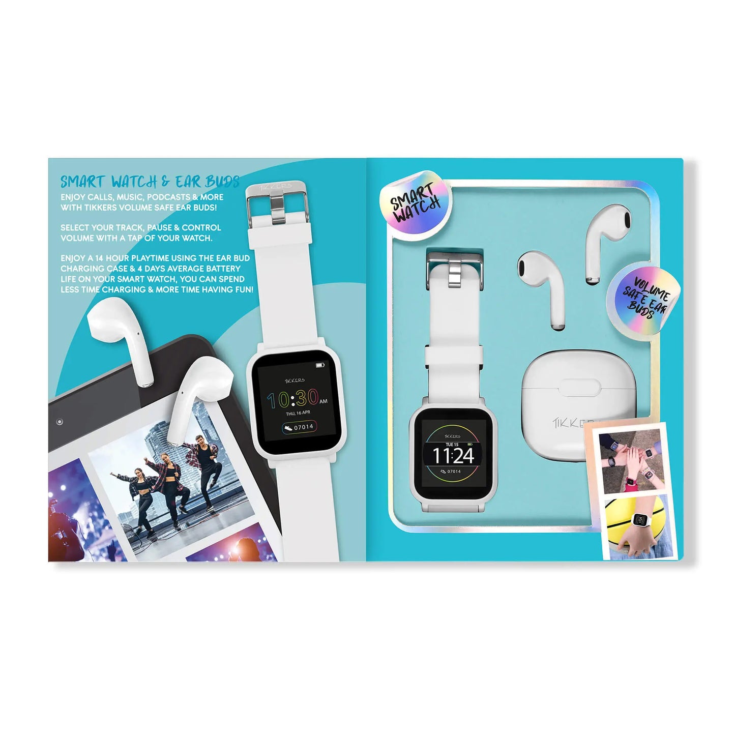 Tikkers TKS10-0007-SET Teen Smart Watch and Earbuds Set White Silicon Strap