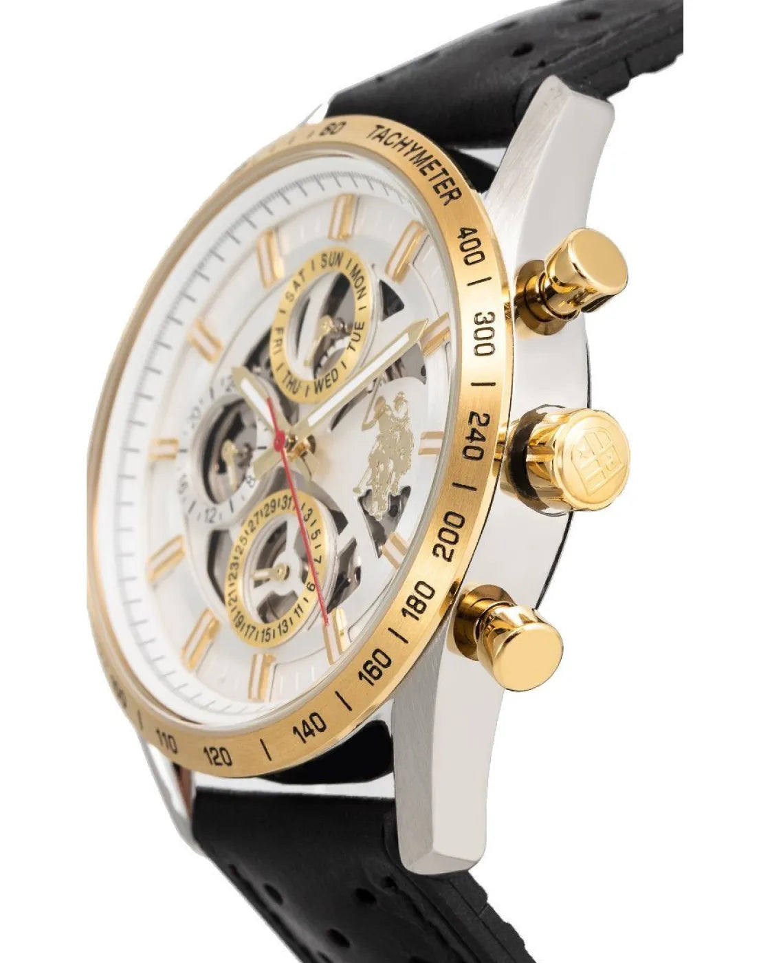 U.S. POLO USP4778YG Mason Black Leather Strap
