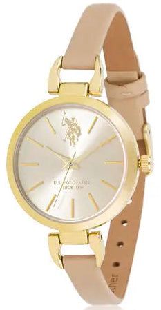 U.S. POLO USP8101YG Andrienne Beige Leather Strap
