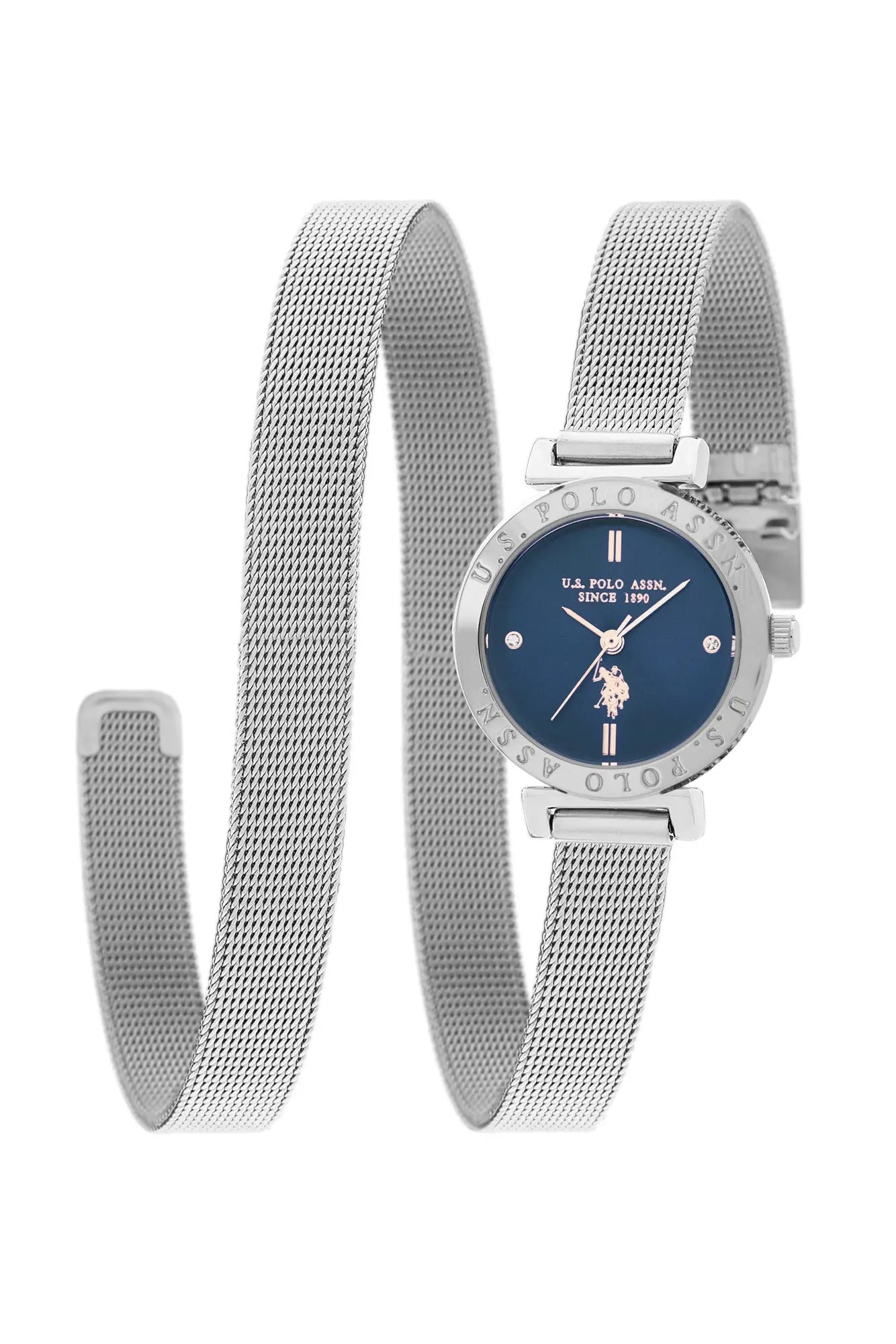 US POLO USP8107ST Camille Silver Metallic Mesh Bracelet
