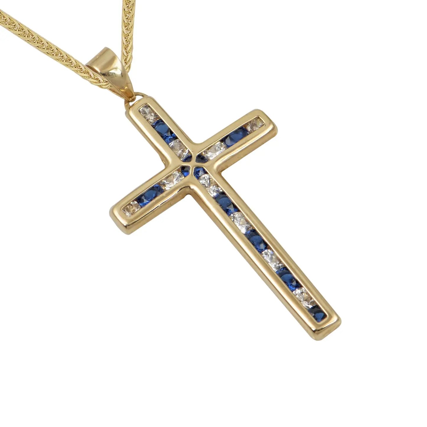 Σταυρός STA607BL Χρυσός 14ct με Μπλε Ζιργκόν