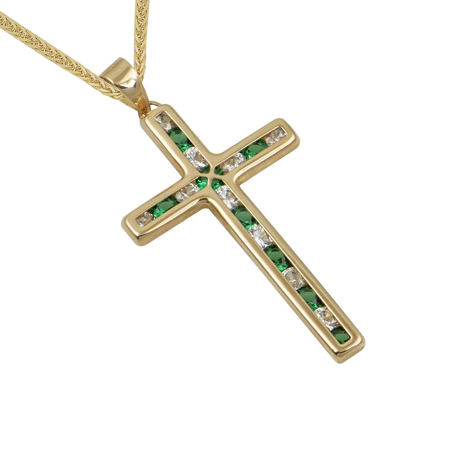 Σταυρός STA607GR Βαφτιστικός Χρυσός 14ct με Πράσινα Ζιργκόν