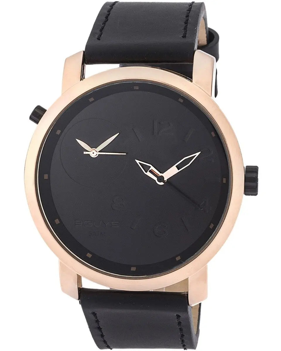 3GUYS 3G18501 Dual Time Black Leather Strap - Κοσμηματοπωλείο Goldy