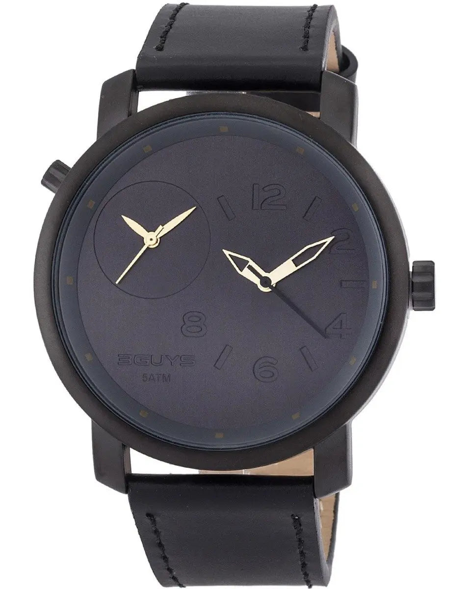 3GUYS 3G18504 Dual Time Black Leather Strap - Κοσμηματοπωλείο Goldy