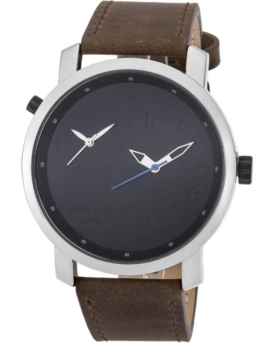 3GUYS 3G18507 Dual Time Brown Leather Strap - Κοσμηματοπωλείο Goldy