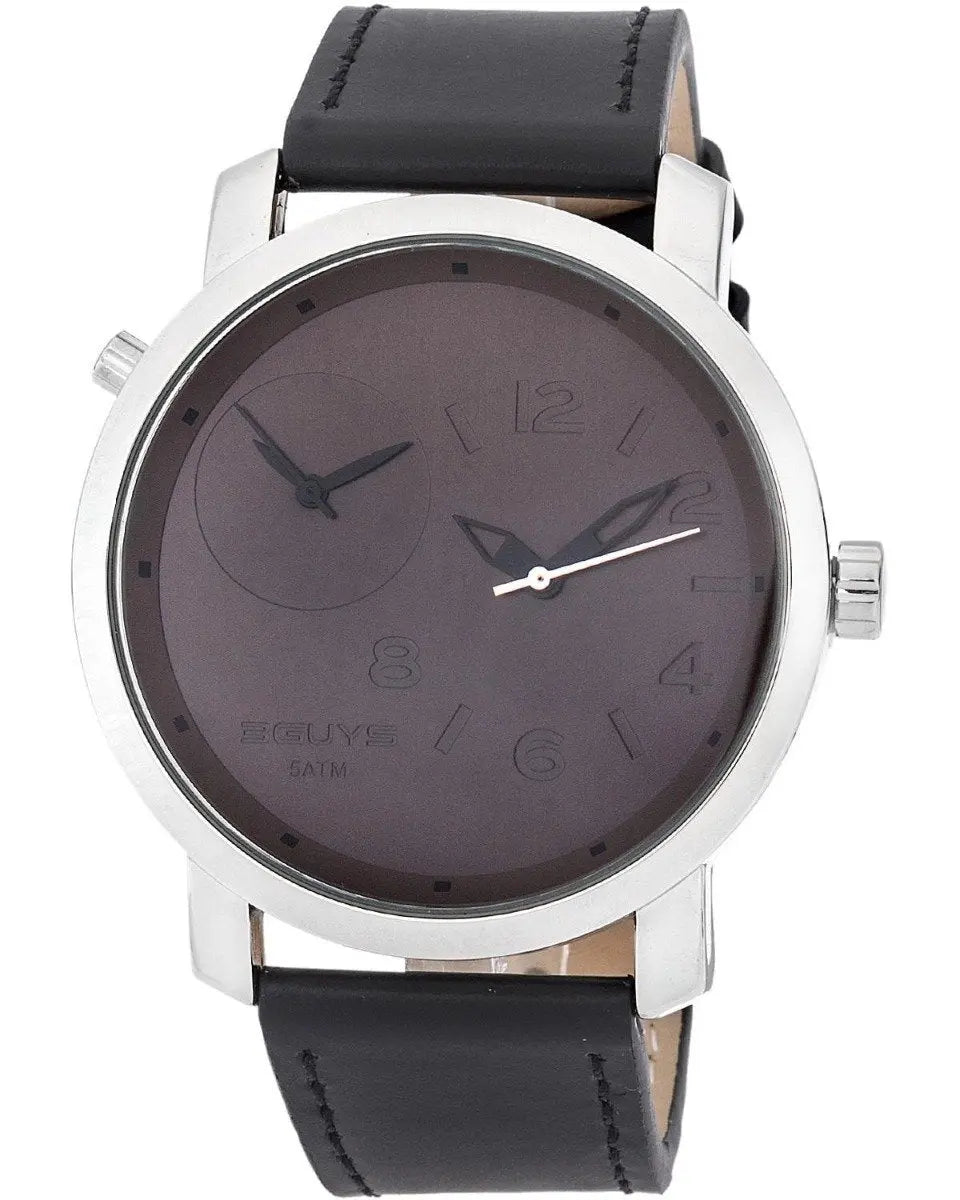 3GUYS 3G18509 Dual Time Black Leather Strap - Κοσμηματοπωλείο Goldy