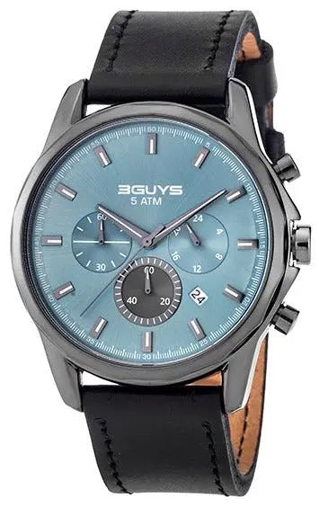 3GUYS 3G23004 Chronograph Black Leather Strap - Κοσμηματοπωλείο Goldy