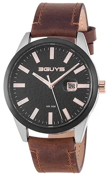 3GUYS 3G55002 Brown Leather Strap - Κοσμηματοπωλείο Goldy