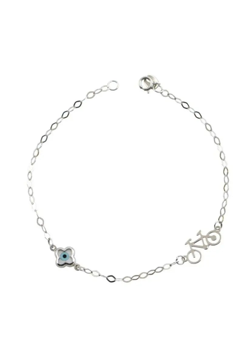 Βραχιόλι BR1941 Παιδικό σε Λευκόχρυσο 9ct με Ματάκι και Ποδήλατο - Κοσμηματοπωλείο Goldy