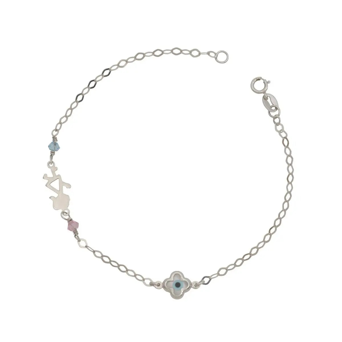 Βραχιόλι BR7615 Λευκόχρυσο Κ9 με Κοριτσάκι και Ματάκι - Κοσμηματοπωλείο Goldy