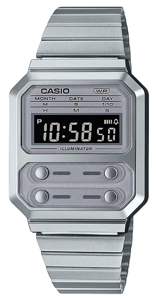 Casio A-100WE-7BEF Vintage Silver Stainless Steel Bracelet - Κοσμηματοπωλείο Goldy