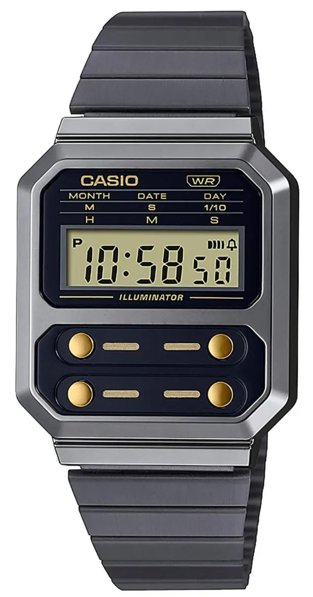 Casio A-100WEGG-1A2EF Vintage Black Stainless Steel Bracelet - Κοσμηματοπωλείο Goldy