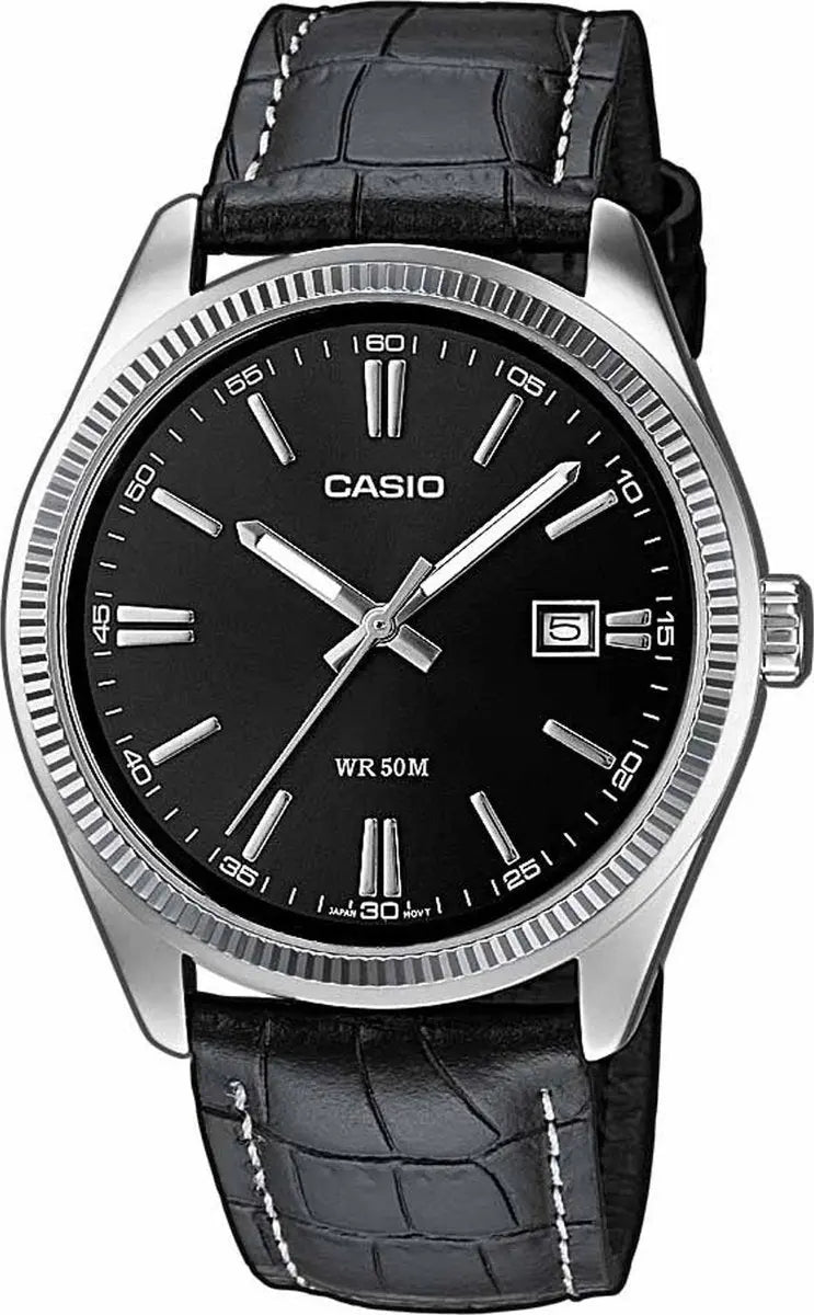 CASIO MTP-1302PL-1AVEF Men's Black Leather Strap - Κοσμηματοπωλείο Goldy